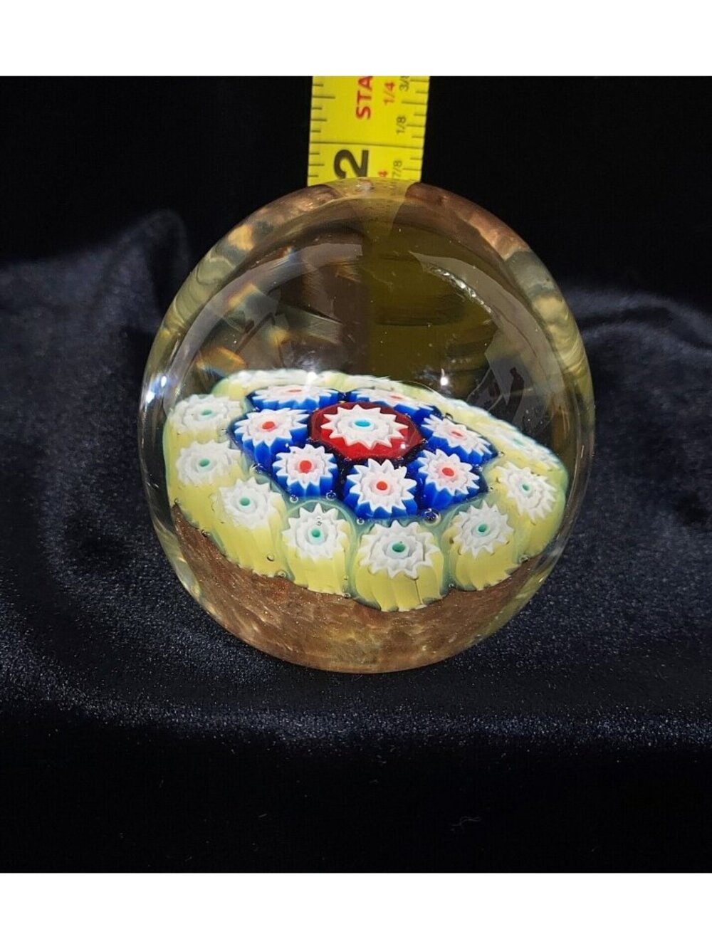 Paperweight Egg Shaped Millefiori Canes Yellow Cobalt Red Gold Flecking 2"Tall - Picture 15 of 16